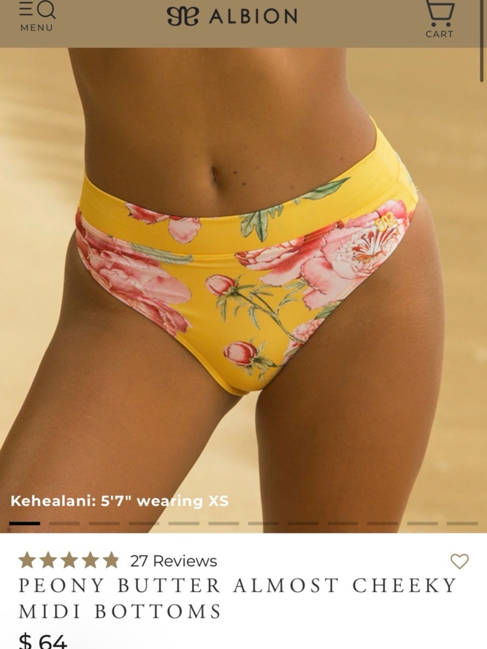 New Albion Peony Butter Almost Cheeky Midi Bottoms, Size Medium
